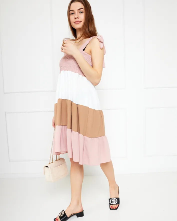 Sukienki Letnie|Sukienki Krótkie^Royalfashion Różowa sukienka damska z wiązanymi ramiączkami - Odzież różowy