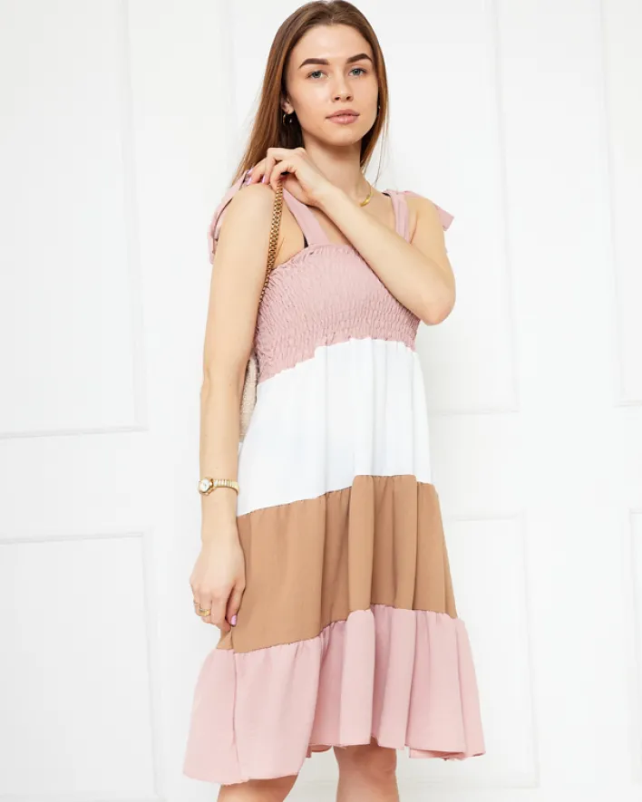 Sukienki Letnie|Sukienki Krótkie^Royalfashion Różowa sukienka damska z wiązanymi ramiączkami - Odzież różowy