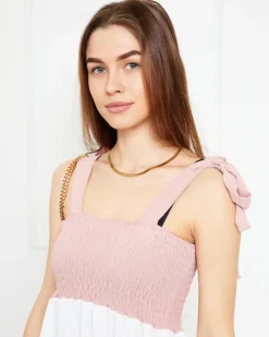 Sukienki Letnie|Sukienki Krótkie^Royalfashion Różowa sukienka damska z wiązanymi ramiączkami - Odzież różowy