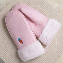 Rękawiczki^Royalfashion Różowe dziecięce rękawiczki na sznurku i z jednym palcem - Rękawiczki różowy