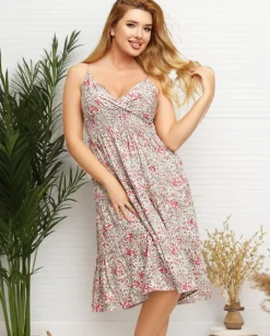 Sukienki Letnie|Sukienki Krótkie^Royalfashion Różowo-zielona damska letnia sukienka w kwiatki - Odzież różowy