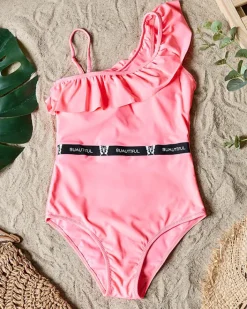 Stroje Kąpielowe^Royalfashion jednoczęściowy kostium kąpielowy damski z falbanką - Bielizna różowy