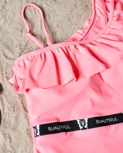 Stroje Kąpielowe^Royalfashion jednoczęściowy kostium kąpielowy damski z falbanką - Bielizna różowy