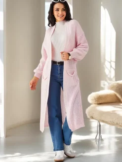 Swetry^Royalfashion Akrylowy dzianinowy damski kardigan różowy