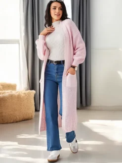 Swetry^Royalfashion Akrylowy dzianinowy damski kardigan różowy