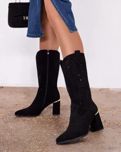 Botki Bez Ocieplenia|Botki Na Słupku^Royalfashion Ażurowe botki na słupku Evolle czarny