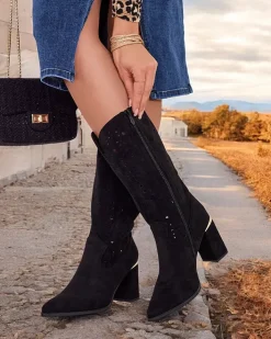 Botki Bez Ocieplenia|Botki Na Słupku^Royalfashion Ażurowe botki na słupku Evolle czarny