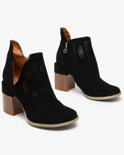 Botki Bez Ocieplenia|Botki Na Słupku^Royalfashion Ażurowe botki na słupku w kolorze m Revivela czarny