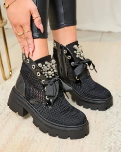 Botki Bez Ocieplenia|Botki Na Płaskim Obcasie^Royalfashion Ażurowe botki damskie w kolorze czarnym Afaserr