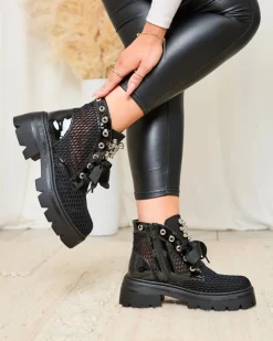 Botki Bez Ocieplenia|Botki Na Płaskim Obcasie^Royalfashion Ażurowe botki damskie w kolorze czarnym Afaserr