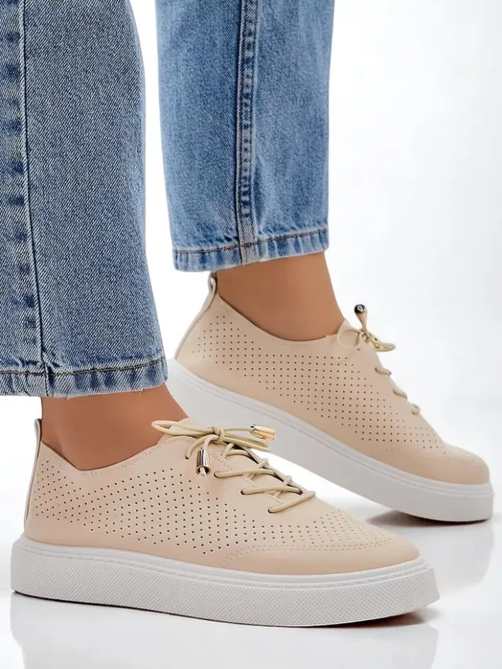 Półbuty|Sportowe^Royalfashion Ażurowe damskie sportowe półbuty sznurowane Vaned beżowy