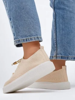 Półbuty|Sportowe^Royalfashion Ażurowe damskie sportowe półbuty sznurowane Vaned beżowy