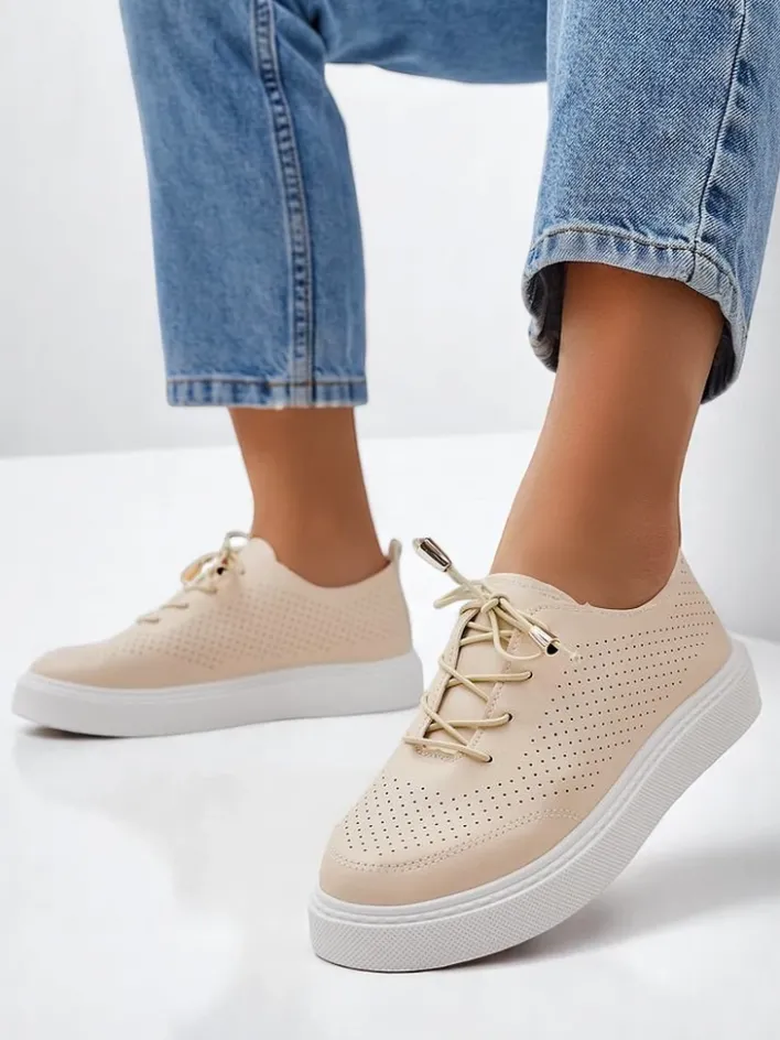Półbuty|Sportowe^Royalfashion Ażurowe damskie sportowe półbuty sznurowane Vaned beżowy