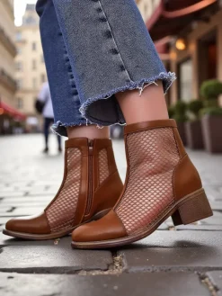 Botki Bez Ocieplenia|Botki Na Płaskim Obcasie^Royalfashion Ażurowe Damskie botki na niskim obcasie Rowices Camel