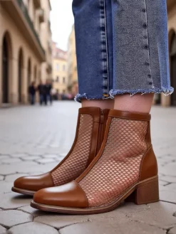 Botki Bez Ocieplenia|Botki Na Płaskim Obcasie^Royalfashion Ażurowe Damskie botki na niskim obcasie Rowices Camel