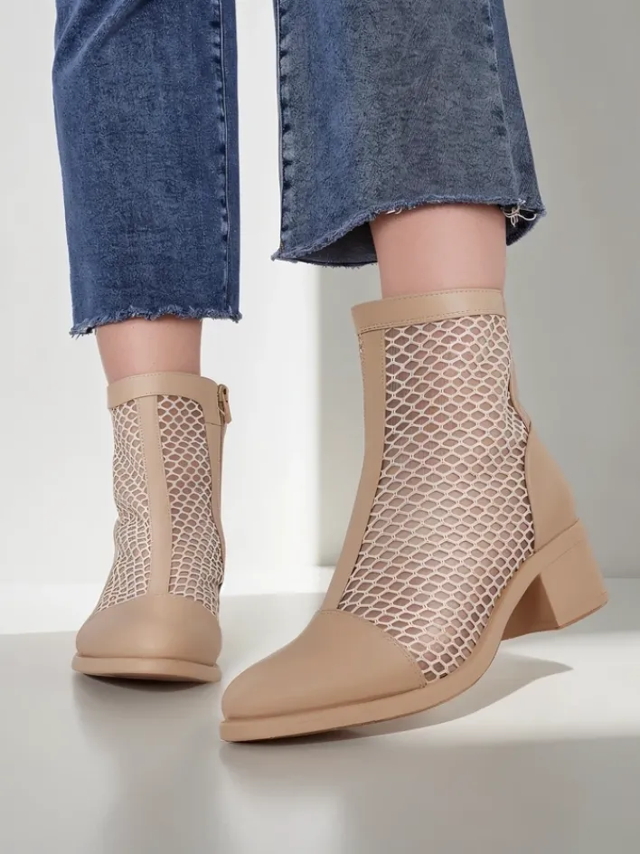 Botki Bez Ocieplenia|Botki Na Płaskim Obcasie^Royalfashion Ażurowe Damskie botki na niskim obcasie Rowices beżowy