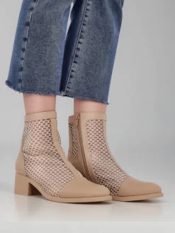 Botki Bez Ocieplenia|Botki Na Płaskim Obcasie^Royalfashion Ażurowe Damskie botki na niskim obcasie Rowices beżowy