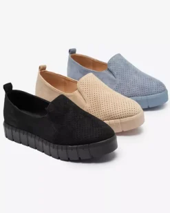 Trampki^Royalfashion Ażurowe damskie pudrowe tenisówki slip on Cegeti Proszek