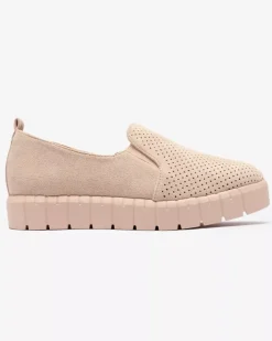 Trampki^Royalfashion Ażurowe damskie pudrowe tenisówki slip on Cegeti Proszek