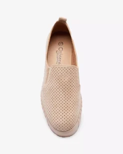 Trampki^Royalfashion Ażurowe damskie pudrowe tenisówki slip on Cegeti Proszek