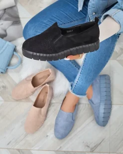 Trampki^Royalfashion Ażurowe damskie pudrowe tenisówki slip on Cegeti Proszek