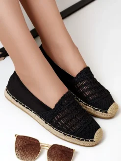 Espadryle Płaskie^Royalfashion Ażurowe damskie espadryle Cetillad czarny
