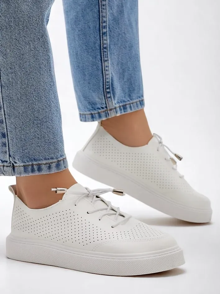 Półbuty|Sportowe^Royalfashion Ażurowe damskie sportowe półbuty sznurowane Vaned biały