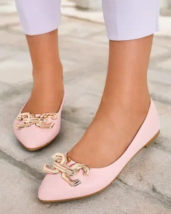Baleriny Klasyczne^Royalfashion Baleriny damskie w szpic z ozdobą na nosku Figgda różowy