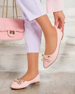 Baleriny Klasyczne^Royalfashion Baleriny damskie w szpic z ozdobą na nosku Figgda różowy