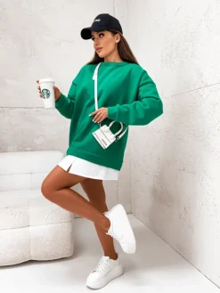 Bluzy^Royalfashion Bawełniana bluza damska z odpinanym dołem zielony