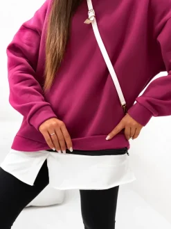 Bluzy^Royalfashion Bawełniana bluza damska z odpinanym dołem Bordowy