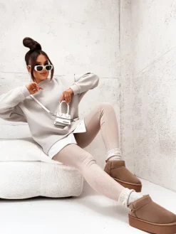 Bluzy^Royalfashion Bawełniana bluza damska z odpinanym dołem beżowy