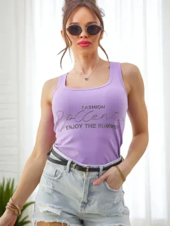 Bluzki / Koszule / Koszulki^Royalfashion Bawełniana bluzka bokserka damska na ramiączkach Enjoy The Summer fioletowy