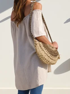 Bluzki / Koszule / Koszulki^Royalfashion Bawełniana bluzka damska a'la hiszpanka z ozdobnymi guzikami beżowy