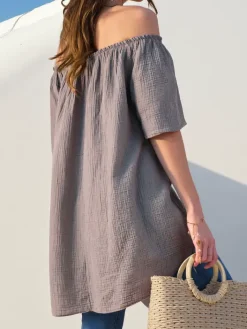 Bluzki / Koszule / Koszulki^Royalfashion Bawełniana bluzka damska a'la hiszpanka z ozdobnymi guzikami beżowy