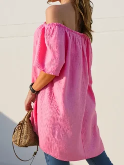 Bluzki / Koszule / Koszulki^Royalfashion Bawełniana bluzka damska a'la hiszpanka z ozdobnymi guzikami różowy