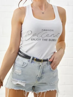 Bluzki / Koszule / Koszulki^Royalfashion Bawełniana bluzka bokserka damska na ramiączkach Enjoy The Summer biały