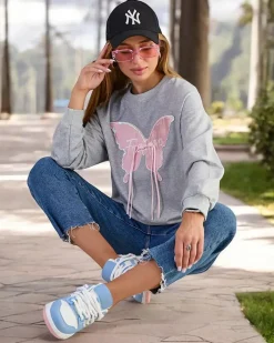 Bluzy^Royalfashion Bawełniana cienka bluza damska z printem gołębi szary