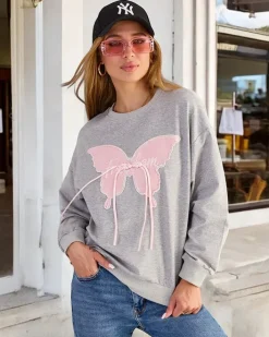 Bluzy^Royalfashion Bawełniana cienka bluza damska z printem gołębi szary