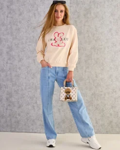 Bluzy^Royalfashion Bawełniana cienka bluza damska z printem beżowy