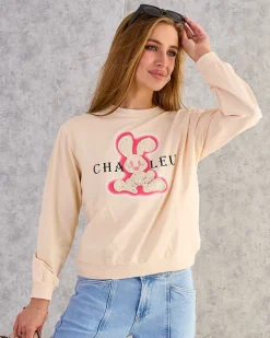 Bluzy^Royalfashion Bawełniana cienka bluza damska z printem beżowy