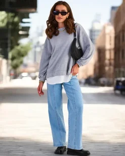 Bluzy^Royalfashion Bawełniana cienka bluza damska Jasny szary