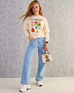 Bluzy^Royalfashion Bawełniana cienka bluza damska z printem beżowy