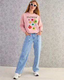 Bluzy^Royalfashion Bawełniana cienka bluza damska z printem różowy