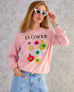 Bluzy^Royalfashion Bawełniana cienka bluza damska z printem różowy