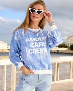 Bluzy^Royalfashion Bawełniana cienka bluza damska z printem Ecru