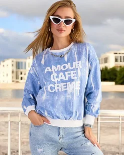 Bluzy^Royalfashion Bawełniana cienka bluza damska z printem Ecru