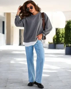 Bluzy^Royalfashion Bawełniana cienka bluza damska Ciemnoszary