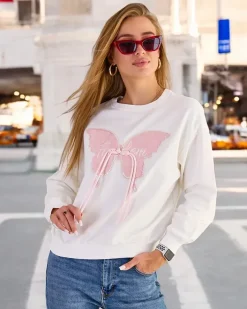 Bluzy^Royalfashion Bawełniana cienka bluza damska z printem biały