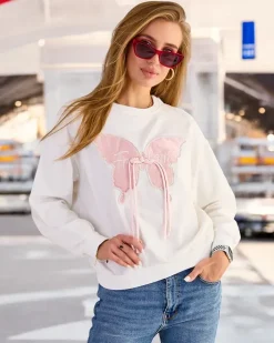 Bluzy^Royalfashion Bawełniana cienka bluza damska z printem biały